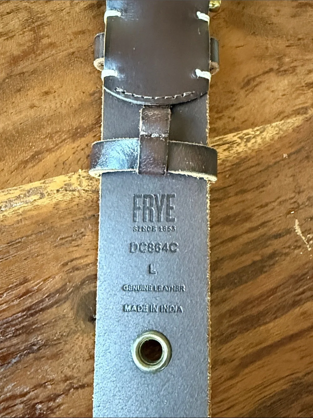 Frye Brown Leather Grommet Belt with Brass Buckle